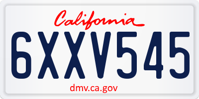 CA license plate 6XXV545