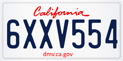 CA license plate 6XXV554