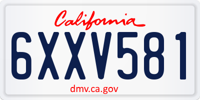 CA license plate 6XXV581