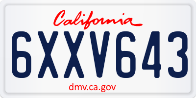 CA license plate 6XXV643