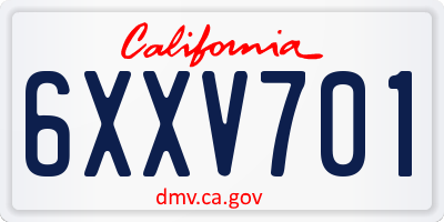 CA license plate 6XXV701