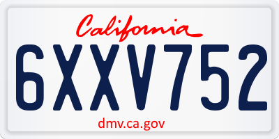CA license plate 6XXV752