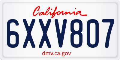 CA license plate 6XXV807