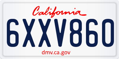 CA license plate 6XXV860