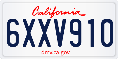 CA license plate 6XXV910