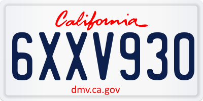 CA license plate 6XXV930