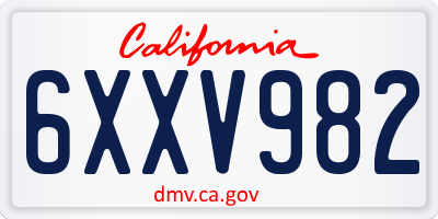 CA license plate 6XXV982