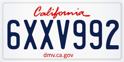 CA license plate 6XXV992