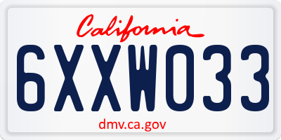 CA license plate 6XXW033