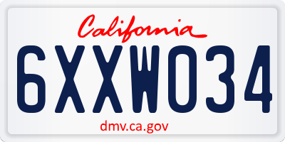 CA license plate 6XXW034