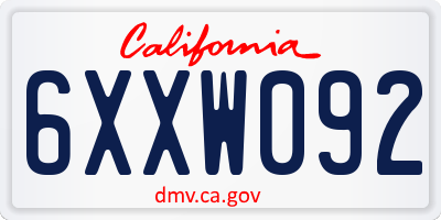 CA license plate 6XXW092