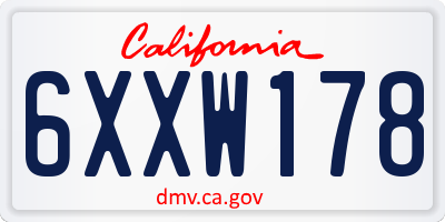 CA license plate 6XXW178