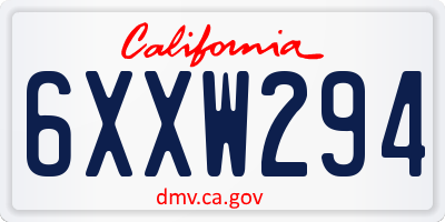 CA license plate 6XXW294