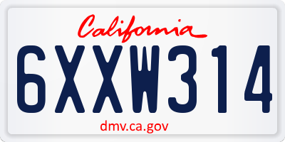 CA license plate 6XXW314