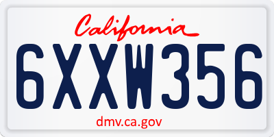 CA license plate 6XXW356