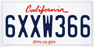 CA license plate 6XXW366