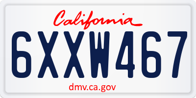 CA license plate 6XXW467
