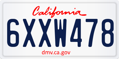 CA license plate 6XXW478