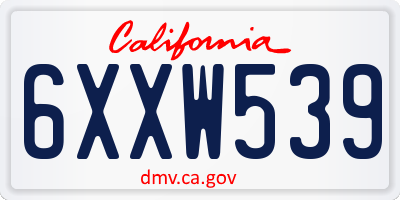 CA license plate 6XXW539
