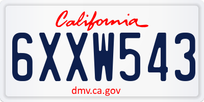 CA license plate 6XXW543