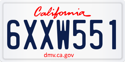 CA license plate 6XXW551