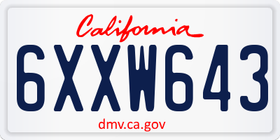 CA license plate 6XXW643