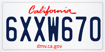 CA license plate 6XXW670