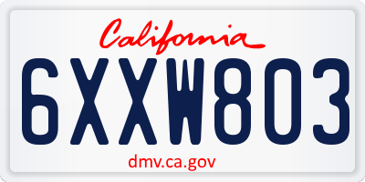 CA license plate 6XXW803