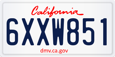 CA license plate 6XXW851