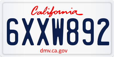 CA license plate 6XXW892