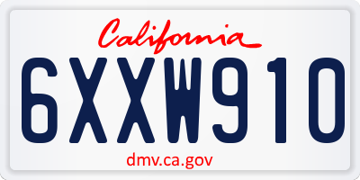 CA license plate 6XXW910
