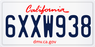 CA license plate 6XXW938