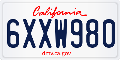 CA license plate 6XXW980
