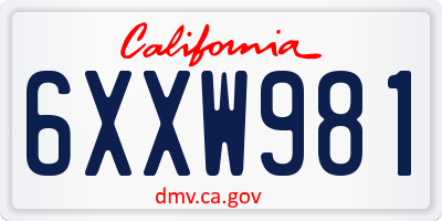 CA license plate 6XXW981