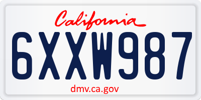 CA license plate 6XXW987