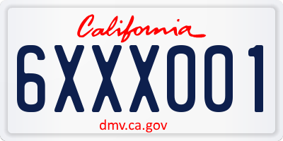 CA license plate 6XXX001
