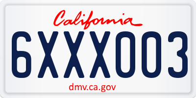 CA license plate 6XXX003
