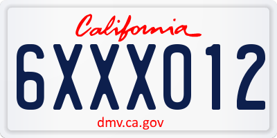 CA license plate 6XXX012