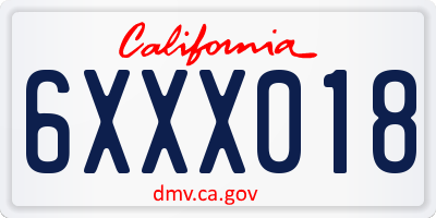 CA license plate 6XXX018