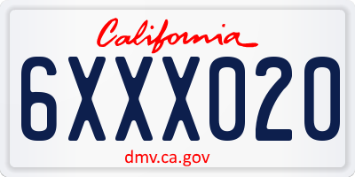 CA license plate 6XXX020