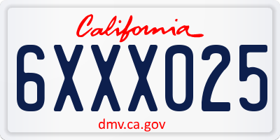 CA license plate 6XXX025