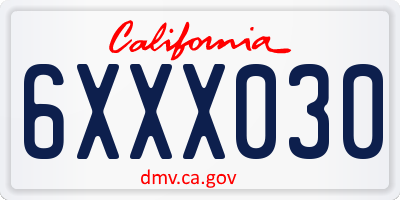 CA license plate 6XXX030