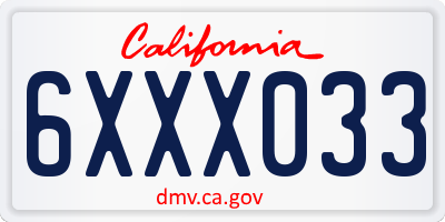 CA license plate 6XXX033