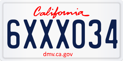 CA license plate 6XXX034