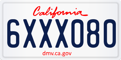 CA license plate 6XXX080