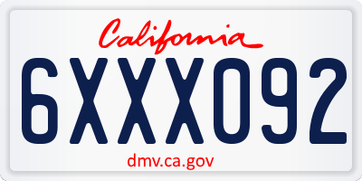 CA license plate 6XXX092