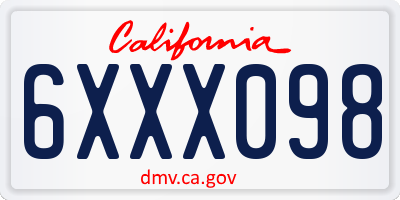 CA license plate 6XXX098