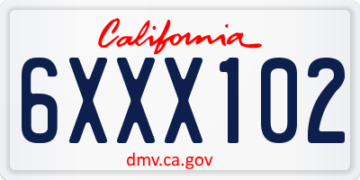 CA license plate 6XXX102