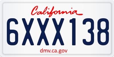 CA license plate 6XXX138