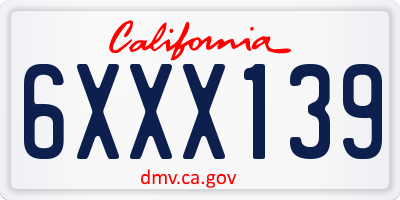 CA license plate 6XXX139